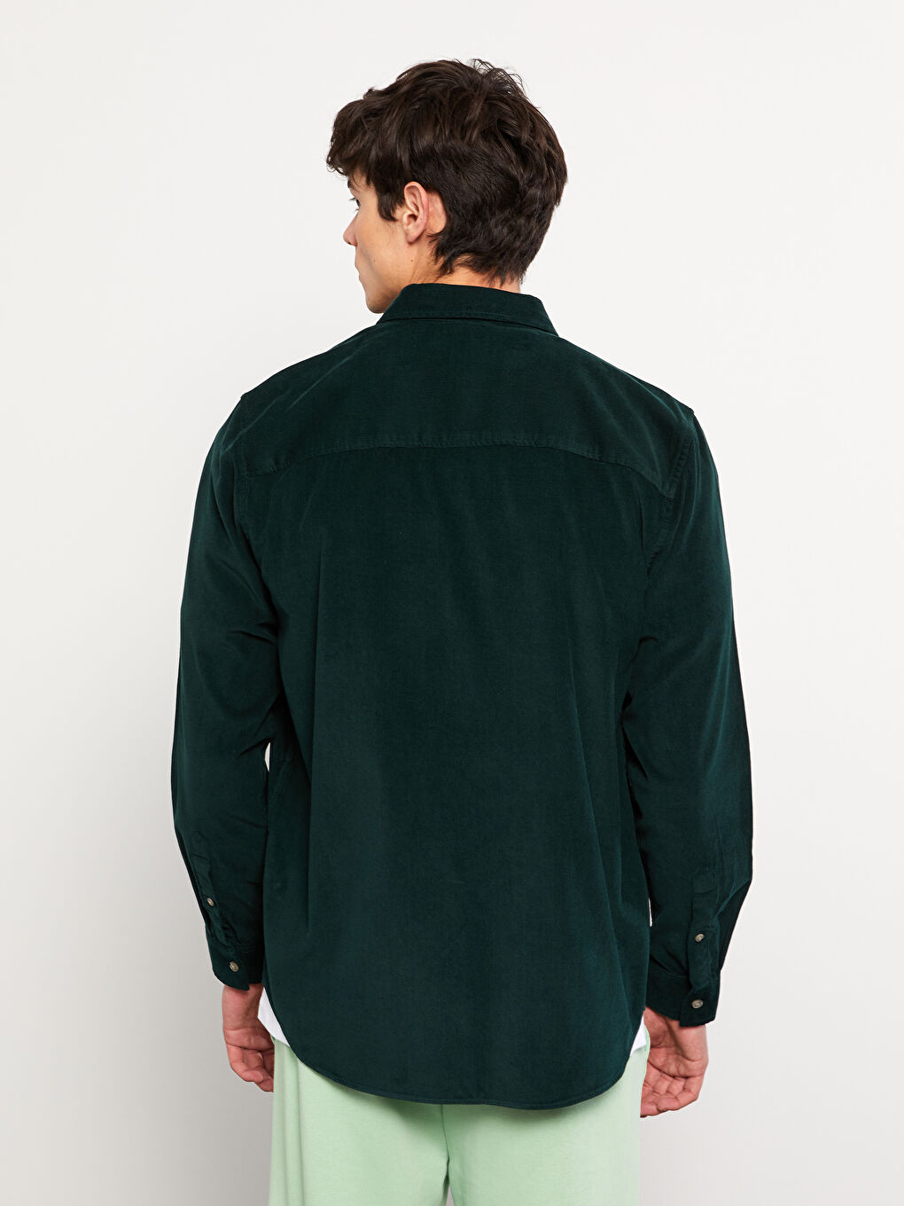 Yeşil Regular Fit Uzun Kollu Kadife Erkek Gömlek Ceket-4