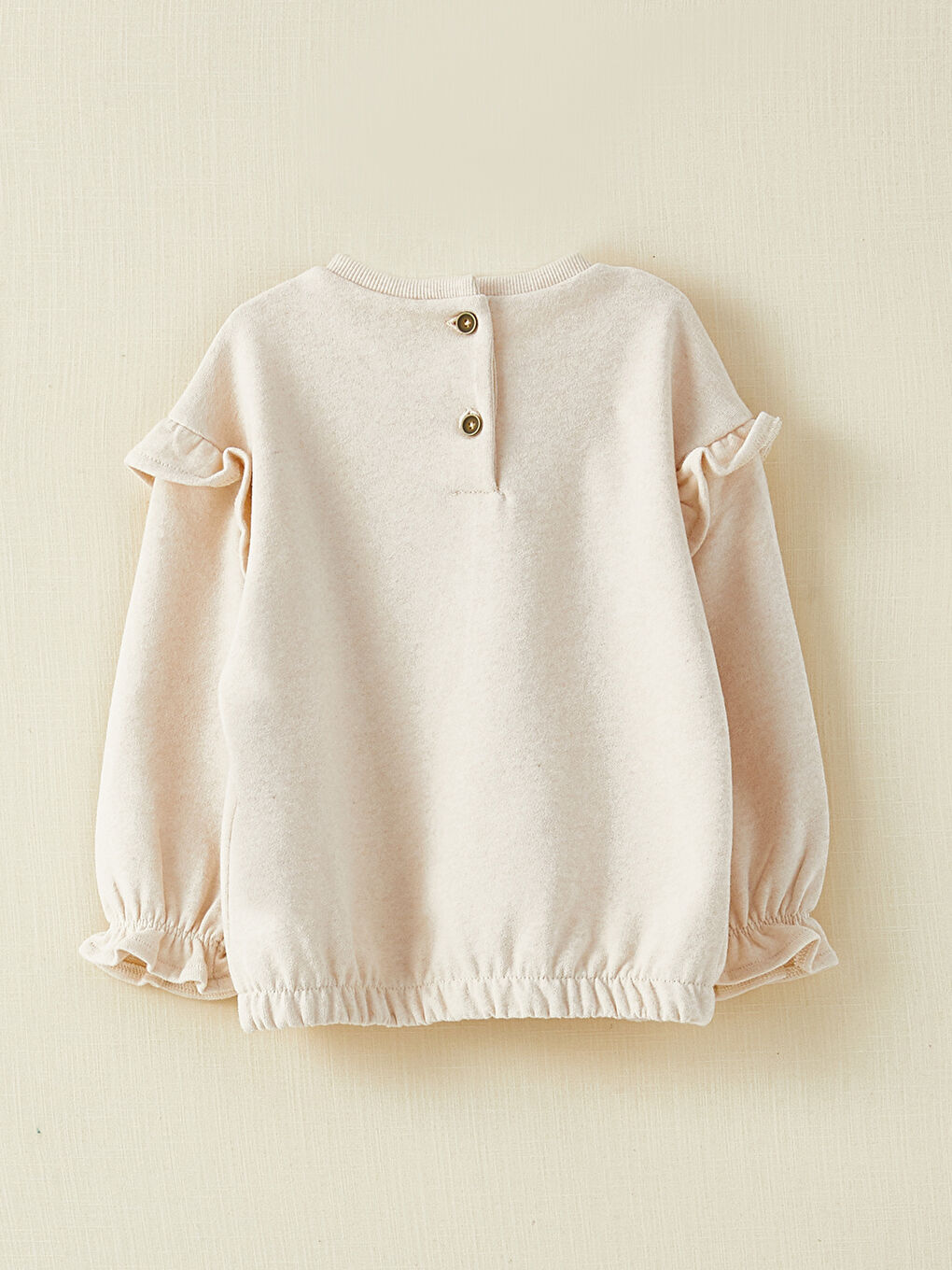 Bej Bisiklet Yaka Uzun Kollu Pamuklu Kız Bebek Sweatshirt-4