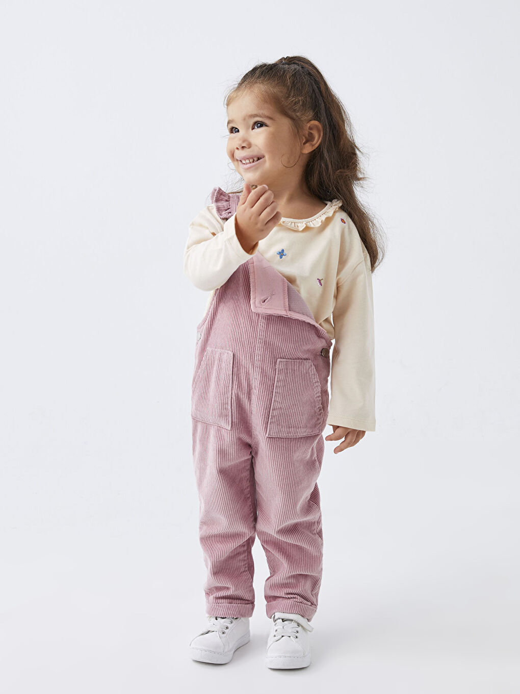 LCW baby Crew Neck Long Sleeve Embroidery Detailed Organic Cotton Baby Girl T-Shirt -W2H940Z1-SVT