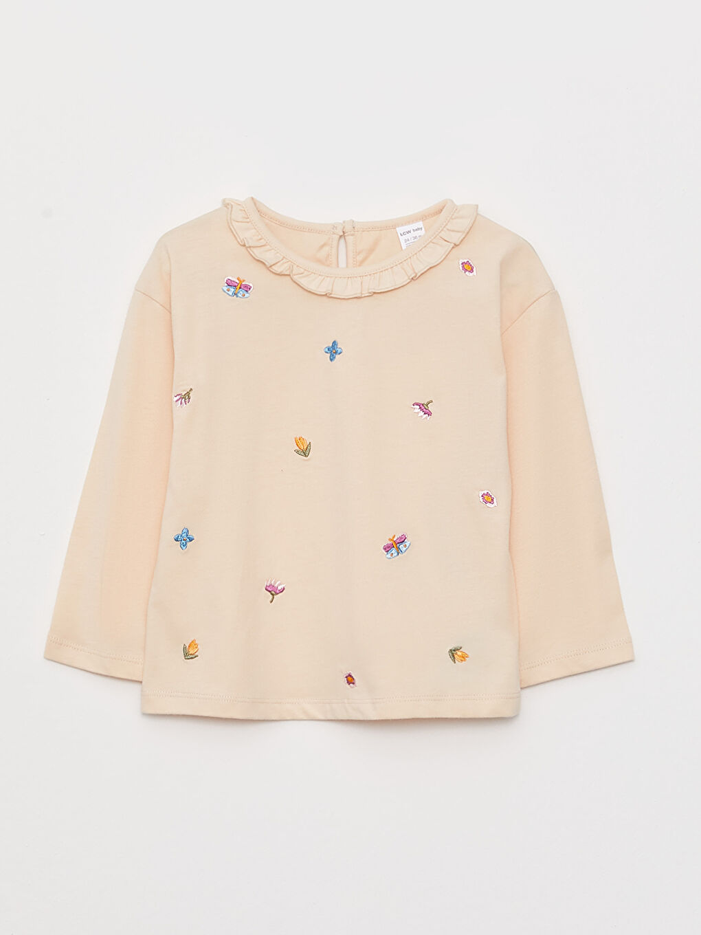 LCW baby Crew Neck Long Sleeve Embroidery Detailed Organic Cotton Baby Girl T-Shirt -W2H940Z1-SVT