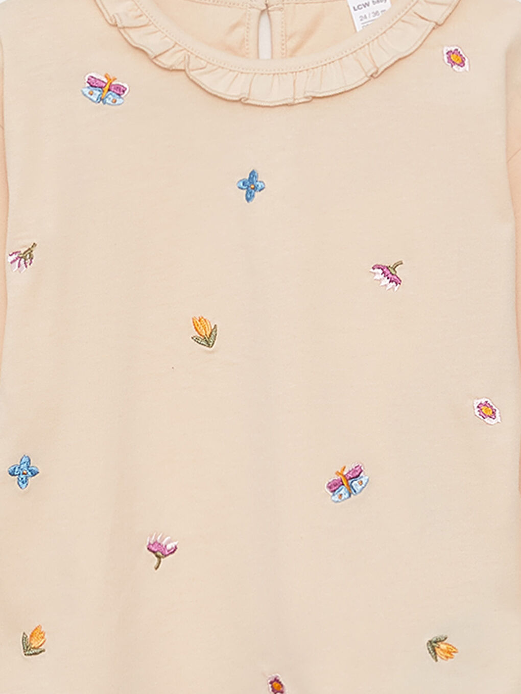 LCW baby Crew Neck Long Sleeve Embroidery Detailed Organic Cotton Baby Girl T-Shirt -W2H940Z1-SVT