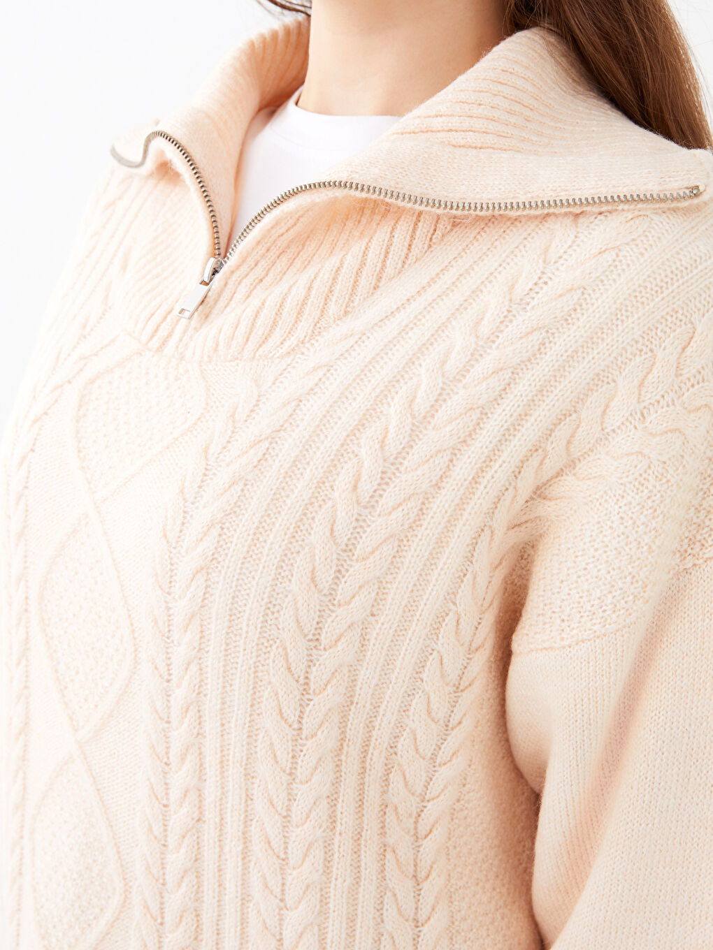 LCW Modest Polo Neck Patterned Long Sleeve Women's Knitwear Tunic. -W2H946Z8-SDG