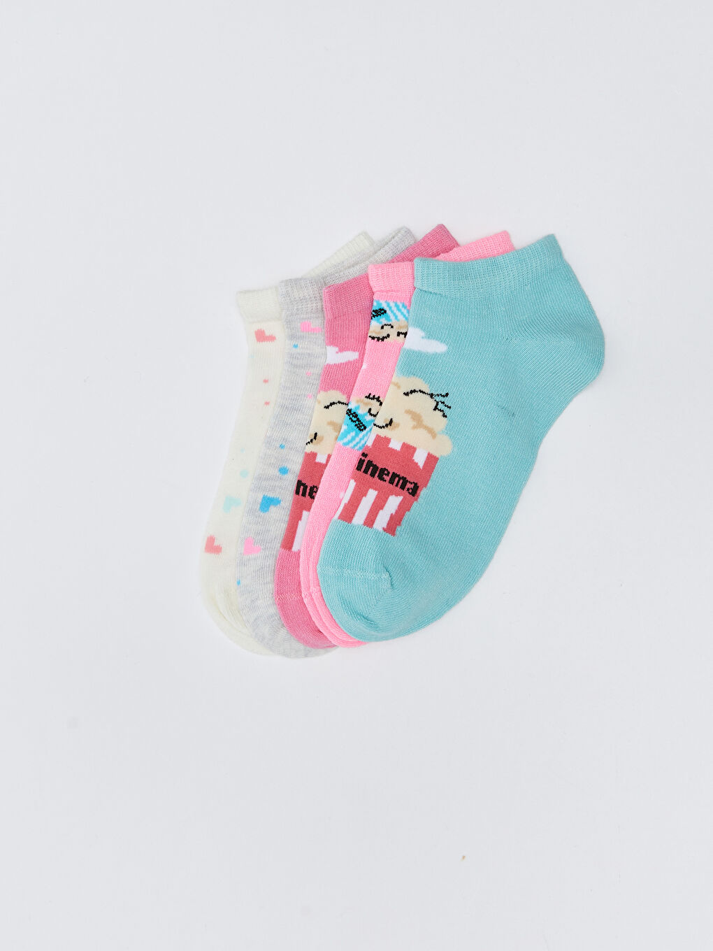 Pembe Desenli Kız Çocuk Patik Çorap 5'li