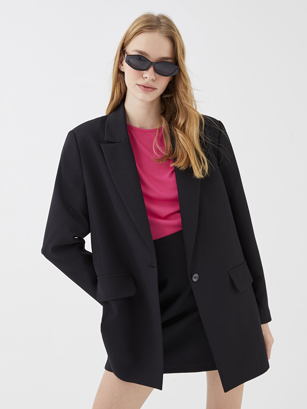 Siyah Düz Uzun Kollu Kadın Blazer Ceket