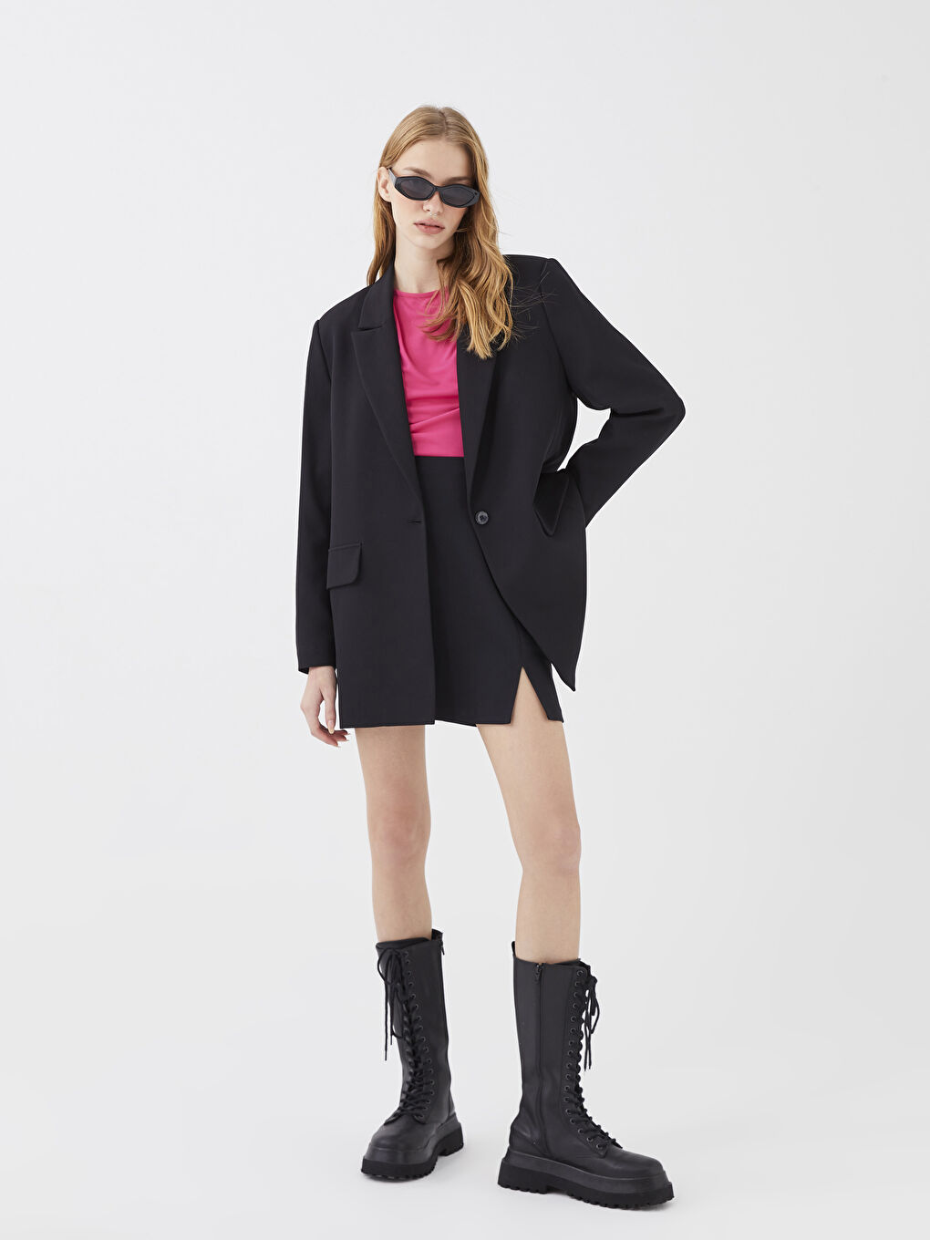 Siyah Düz Uzun Kollu Kadın Blazer Ceket-1