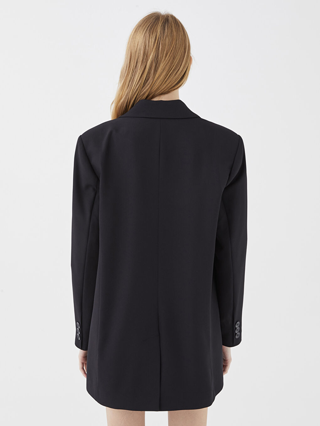 Siyah Düz Uzun Kollu Kadın Blazer Ceket-3