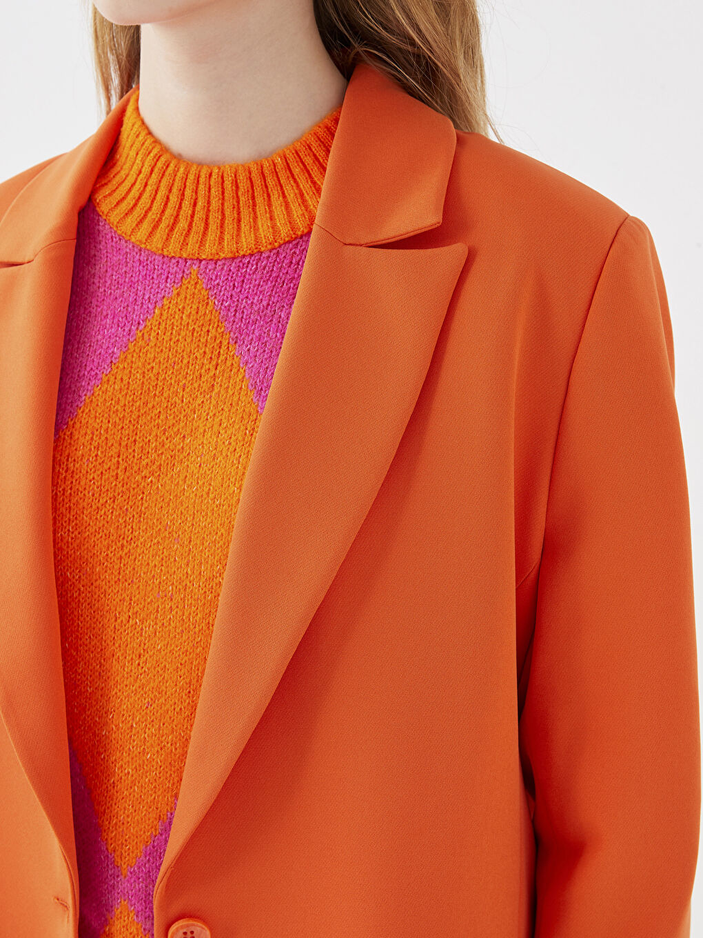 Turuncu Düz Uzun Kollu Kadın Blazer Ceket-3