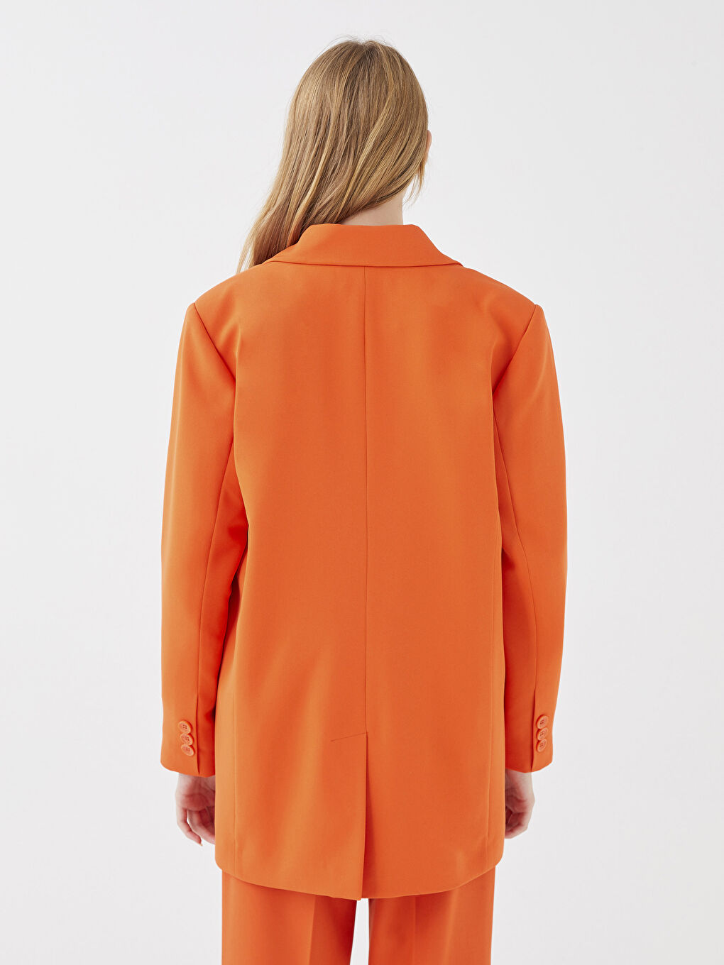 Turuncu Düz Uzun Kollu Kadın Blazer Ceket-4