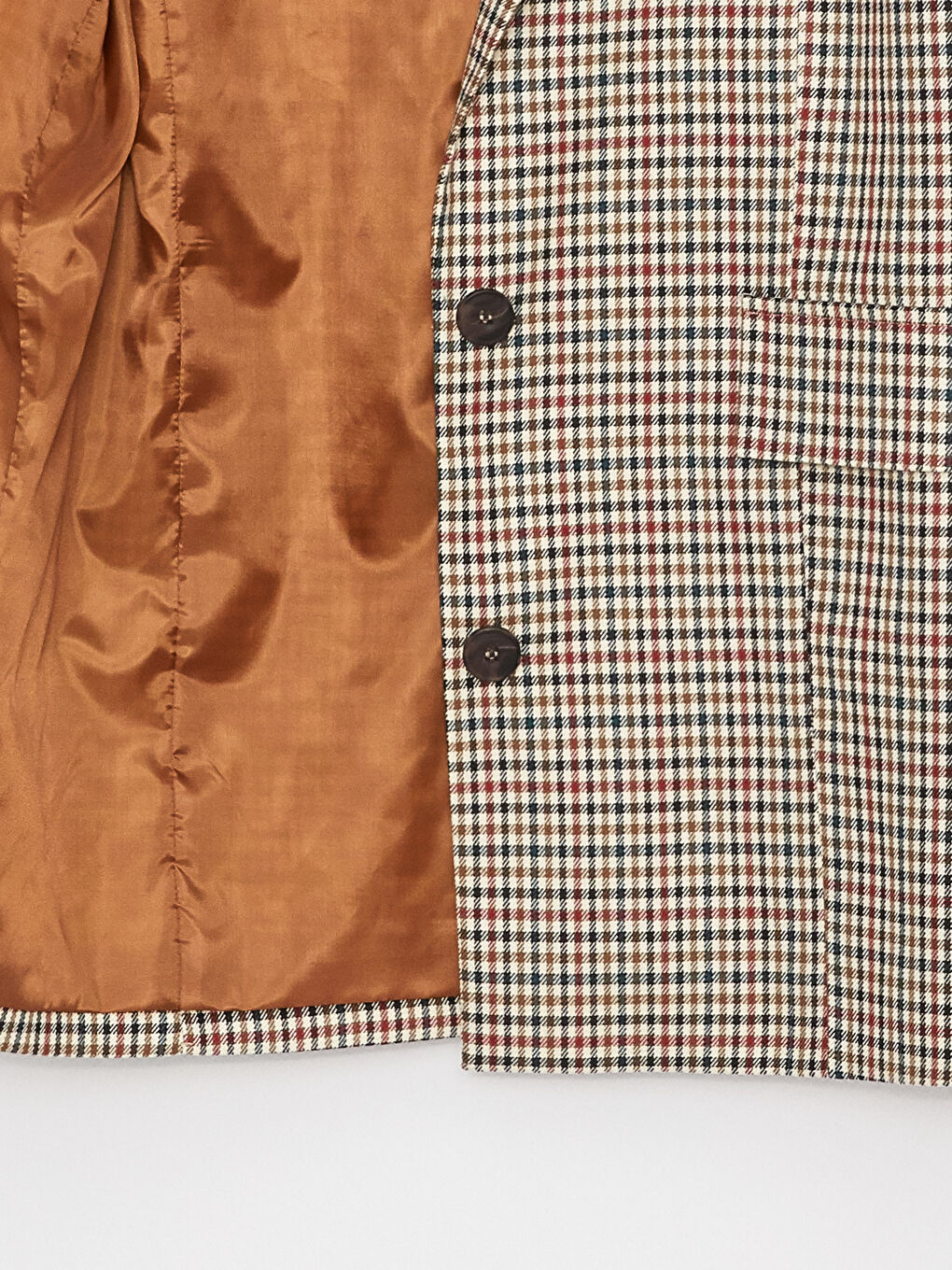 Bej Önden Düğme Kapamalı Ekose Uzun Kollu Kadın Ceket-9