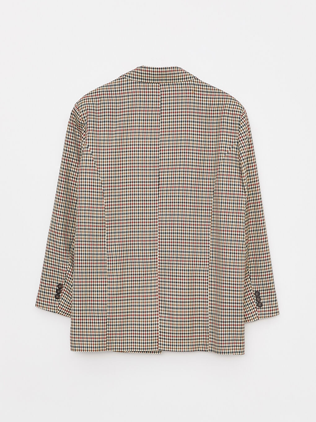 Bej Önden Düğme Kapamalı Ekose Uzun Kollu Kadın Ceket-10