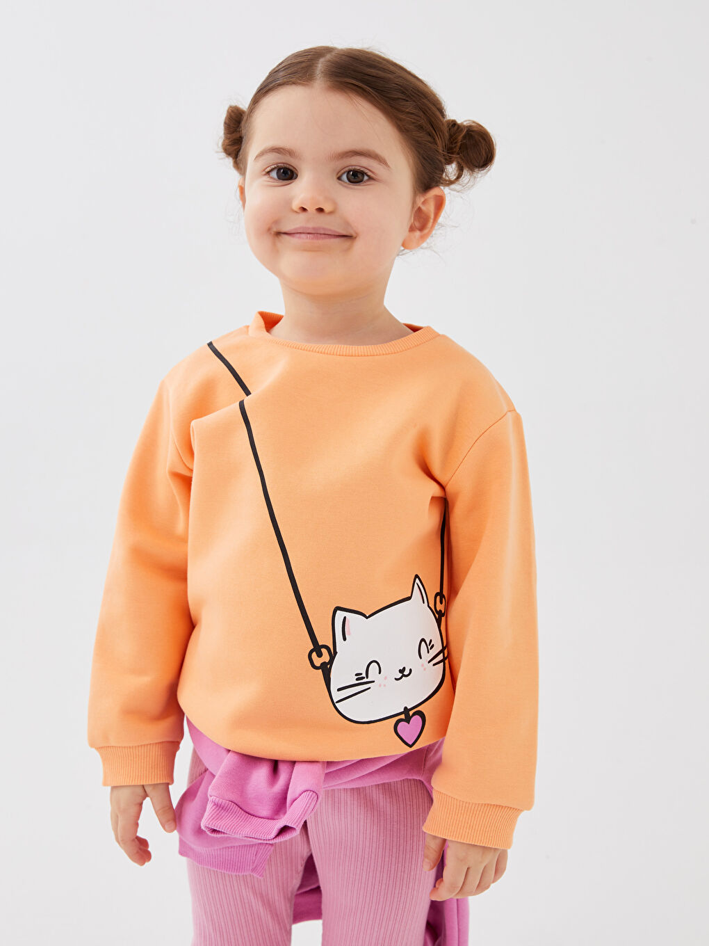 LCW baby Açık Turuncu Bisiklet Yaka Uzun Kollu Baskılı Kız Bebek Sweatshirt 2'li - 2