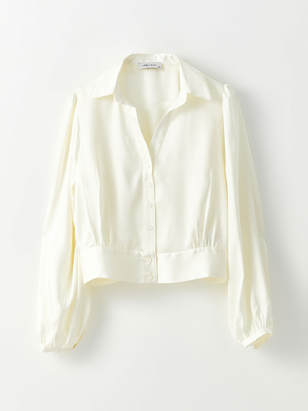 LCW Vision Hemdkragen Gerade Langarm Satin Bluse für Damen -W2HA43Z8-FDH