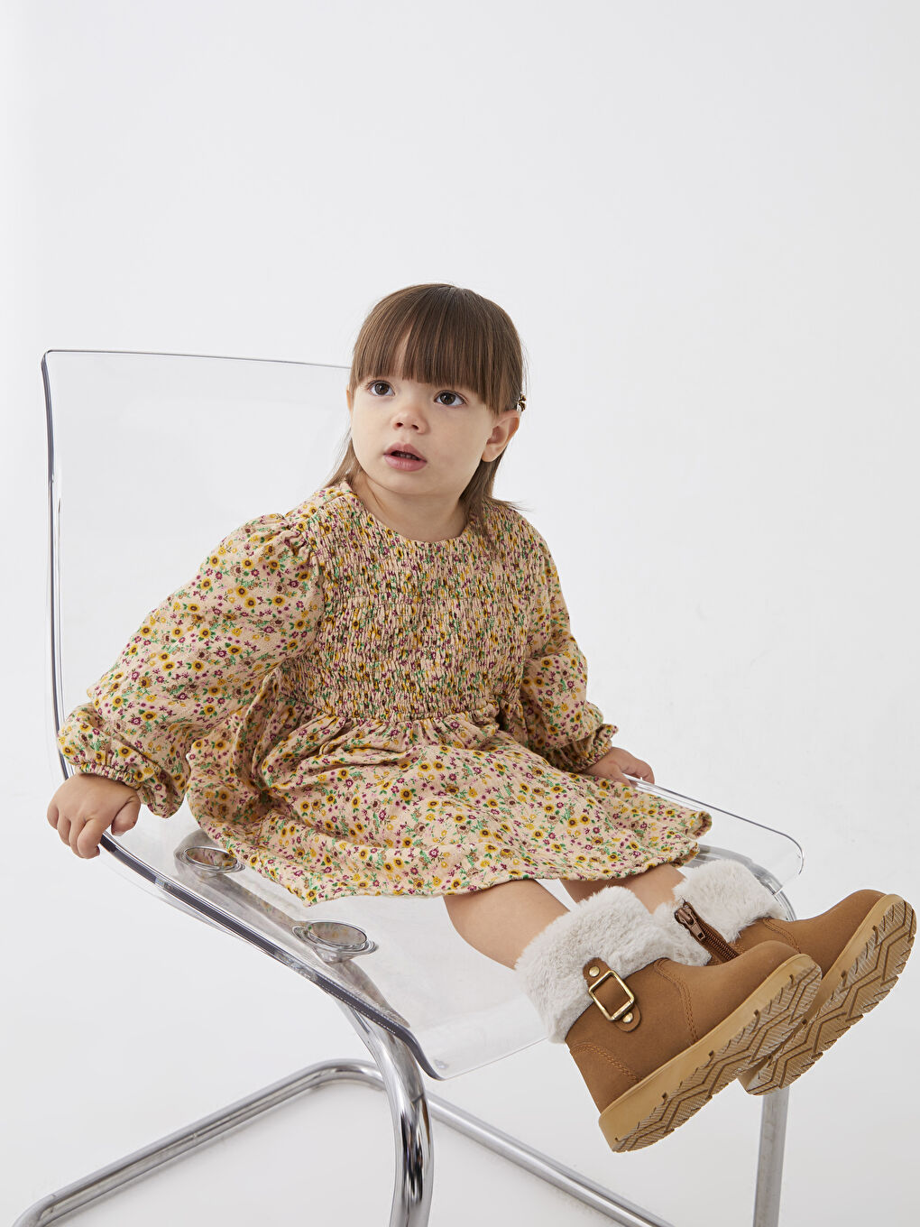 LCW Kids Crew Neck Long Sleeve Printed Baby Girl Dress Mother Daughter Combination -W2HA76Z1-LQX