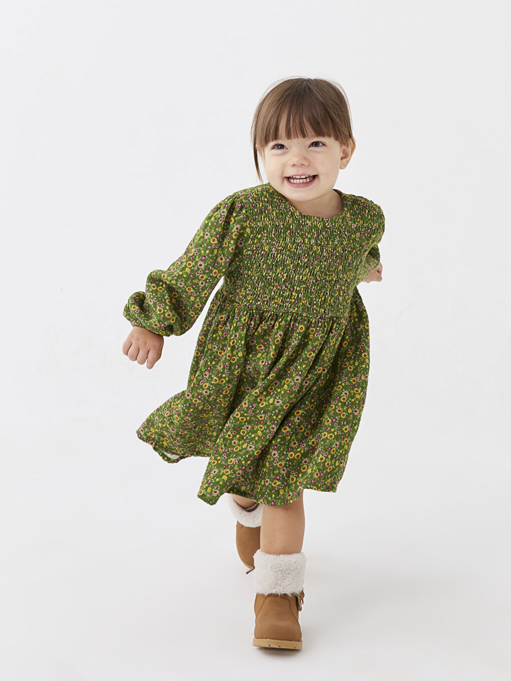 LCW Kids Crew Neck Long Sleeve Printed Baby Girl Dress Mother Daughter Combination -W2HA76Z1-LRR