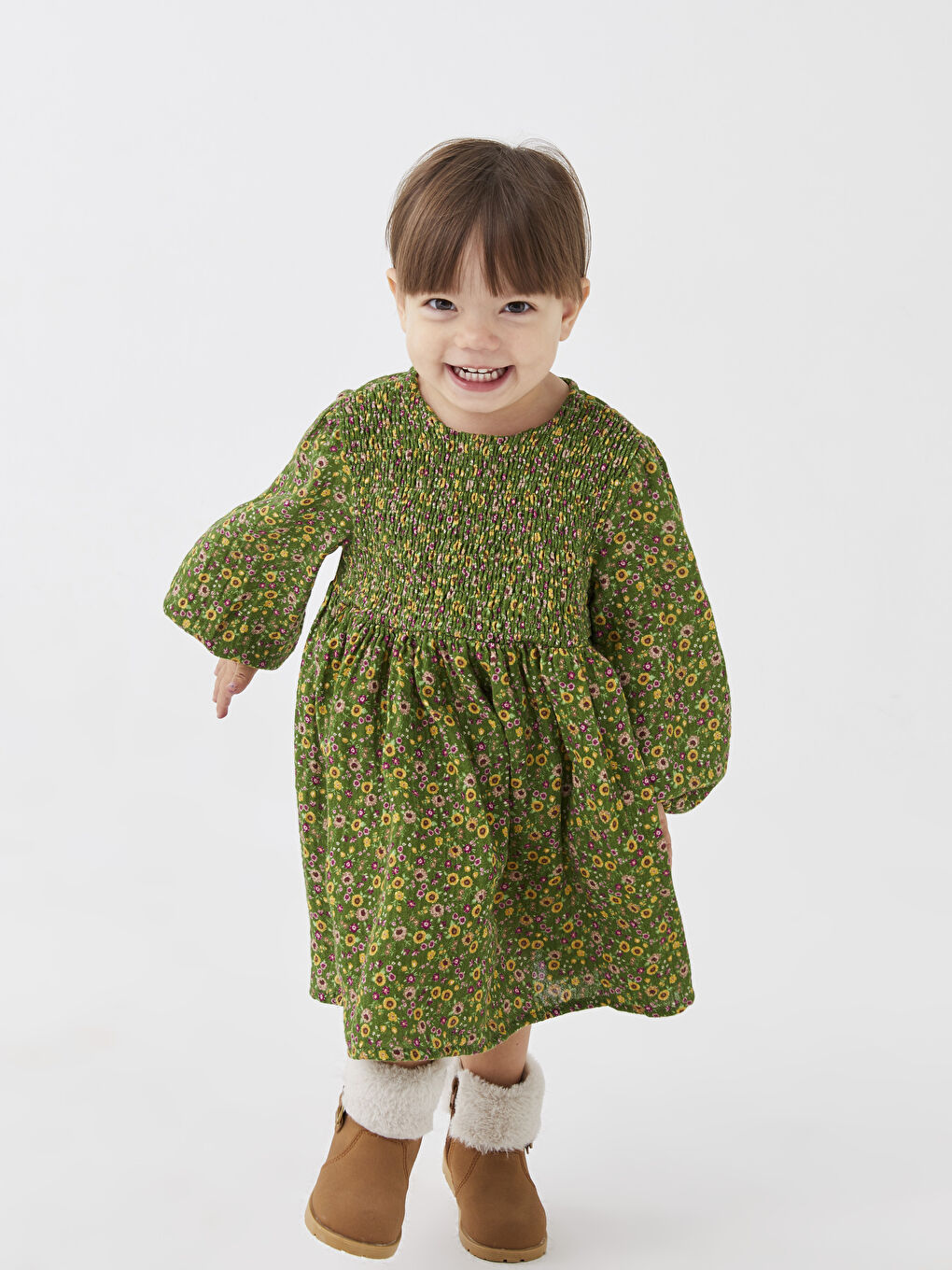 LCW Kids Crew Neck Long Sleeve Printed Baby Girl Dress Mother Daughter Combination -W2HA76Z1-LRR