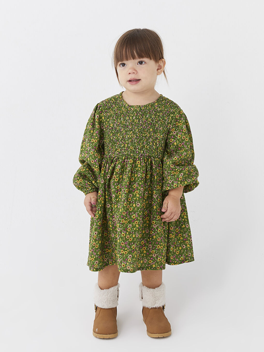 LCW Kids Crew Neck Long Sleeve Printed Baby Girl Dress Mother Daughter Combination -W2HA76Z1-LRR