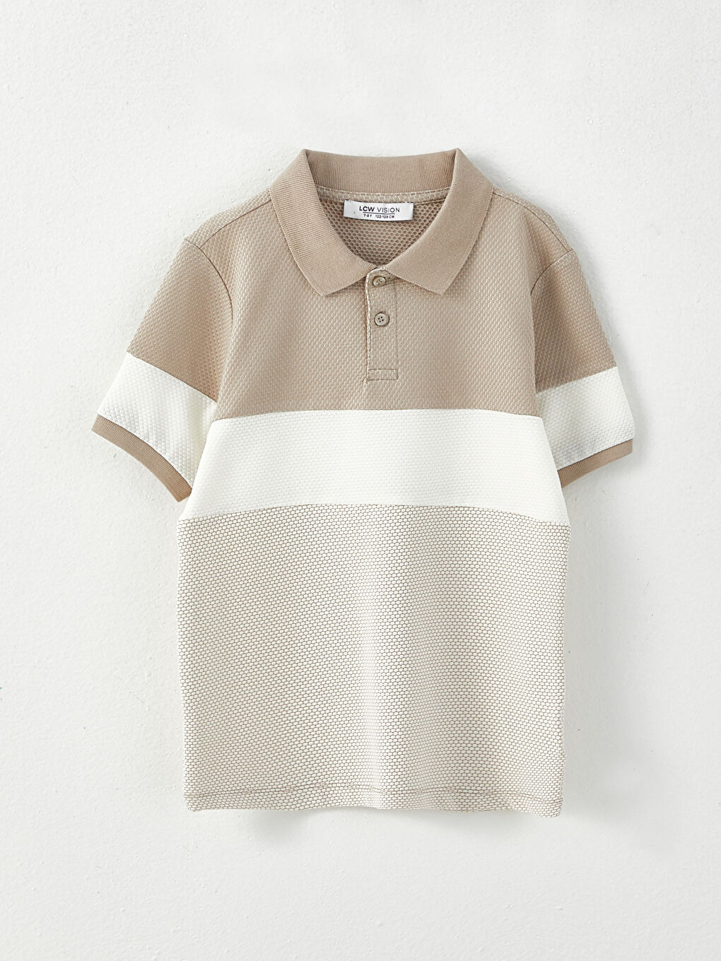 Bej Polo Yaka Renk Bloklu Kısa Kollu Erkek Çocuk Tişört Baba Oğul Kombini-1