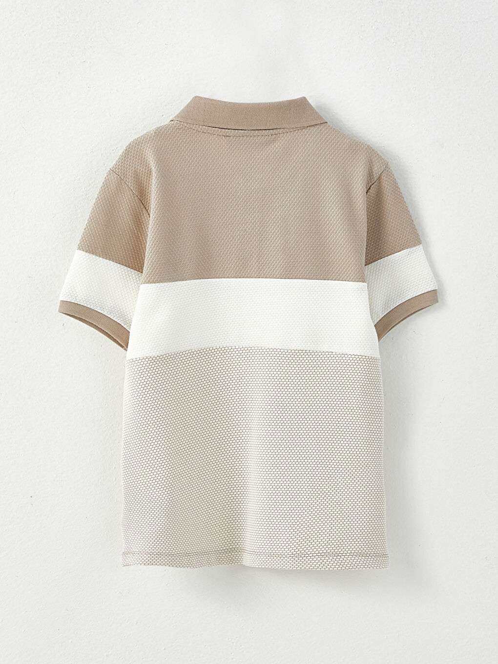 Bej Polo Yaka Renk Bloklu Kısa Kollu Erkek Çocuk Tişört Baba Oğul Kombini-2