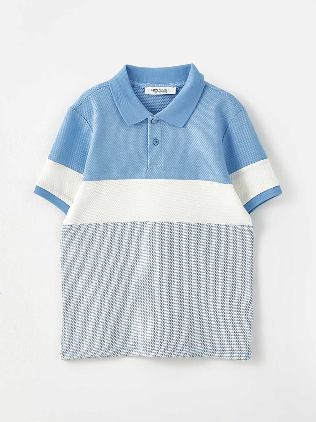Mavi Polo Yaka Renk Bloklu Kısa Kollu Erkek Çocuk Tişört Baba Oğul Kombini-4