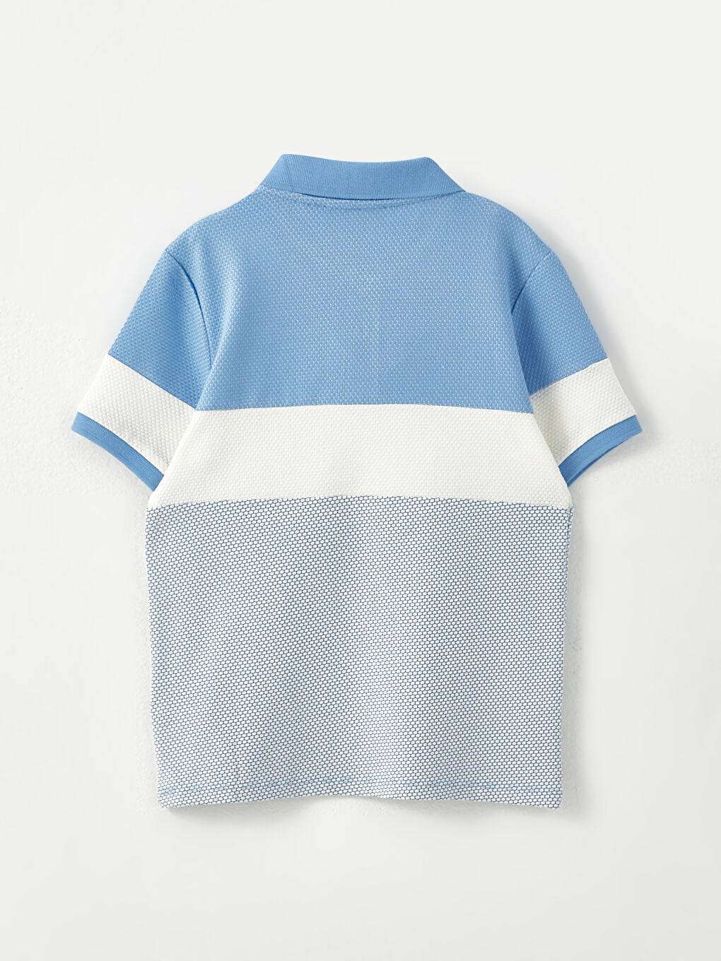 Mavi Polo Yaka Renk Bloklu Kısa Kollu Erkek Çocuk Tişört Baba Oğul Kombini-5