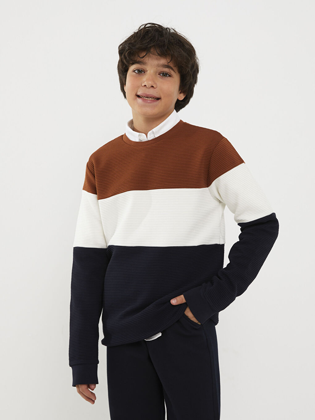 Sweat-shirt Garçon Col Rond Bloc de Couleurs Manches Longues Combinaison Père Fils