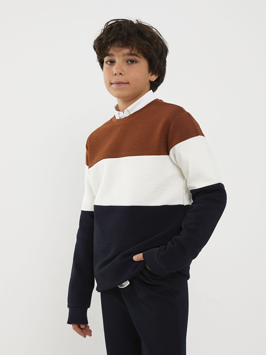 Sweat-shirt Garçon Col Rond Bloc de Couleurs Manches Longues Combinaison Père Fils-1