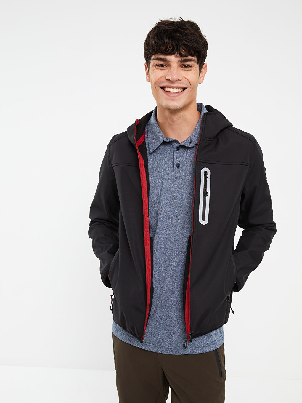 Siyah Standart Kalıp Kapüşonlu Erkek Yağmurluk-1