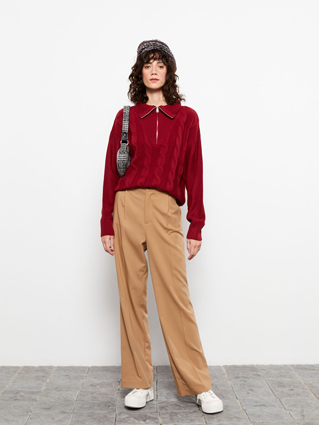 Sarı Kadın Standart Fit Düz Pantolon-1