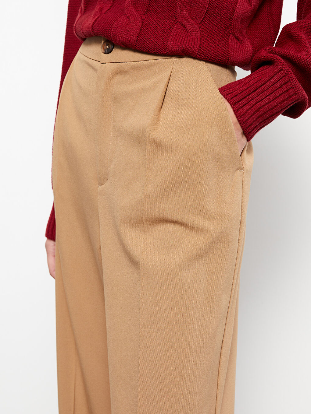 Sarı Kadın Standart Fit Düz Pantolon-2