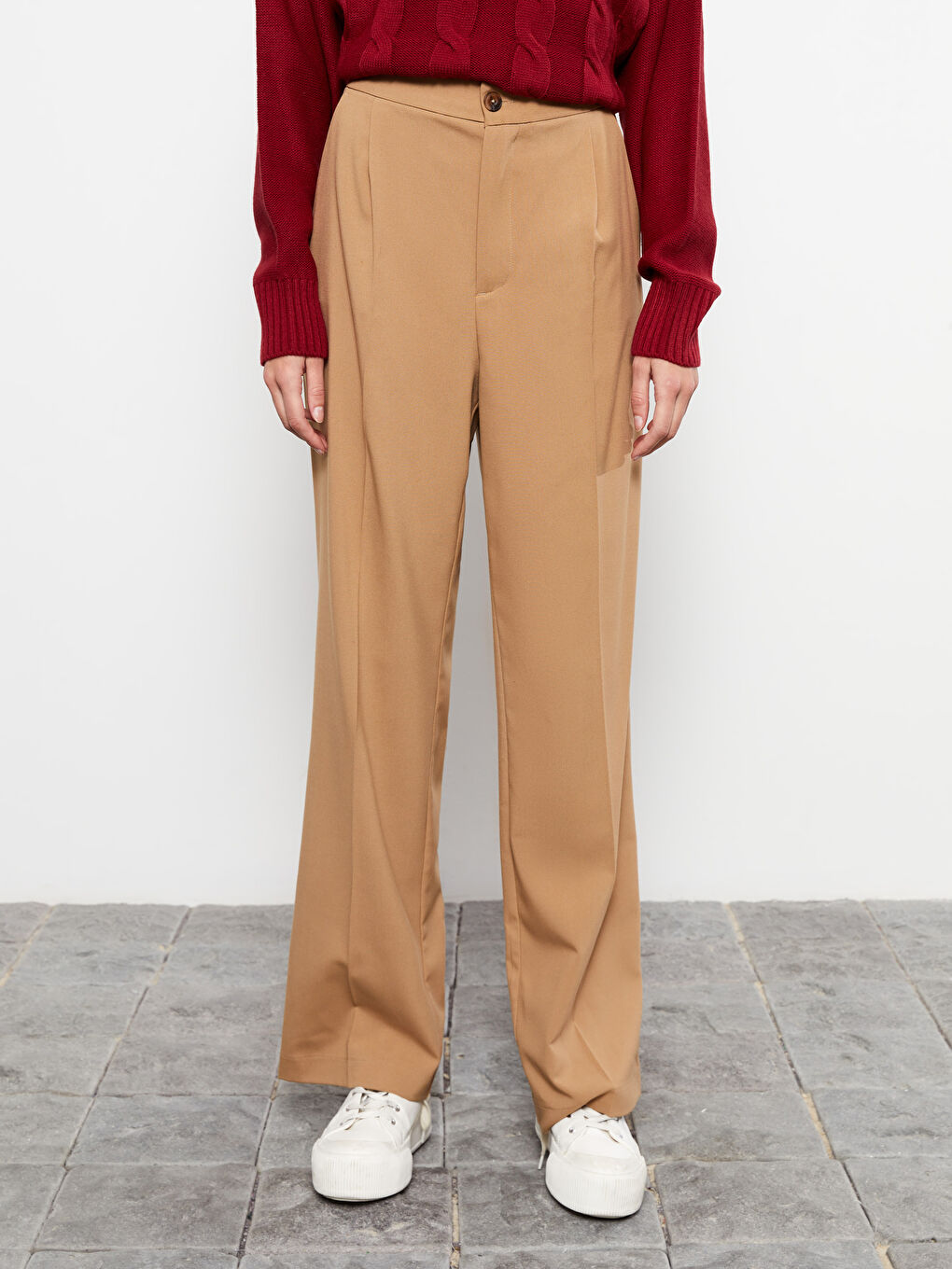 Sarı Kadın Standart Fit Düz Pantolon-3