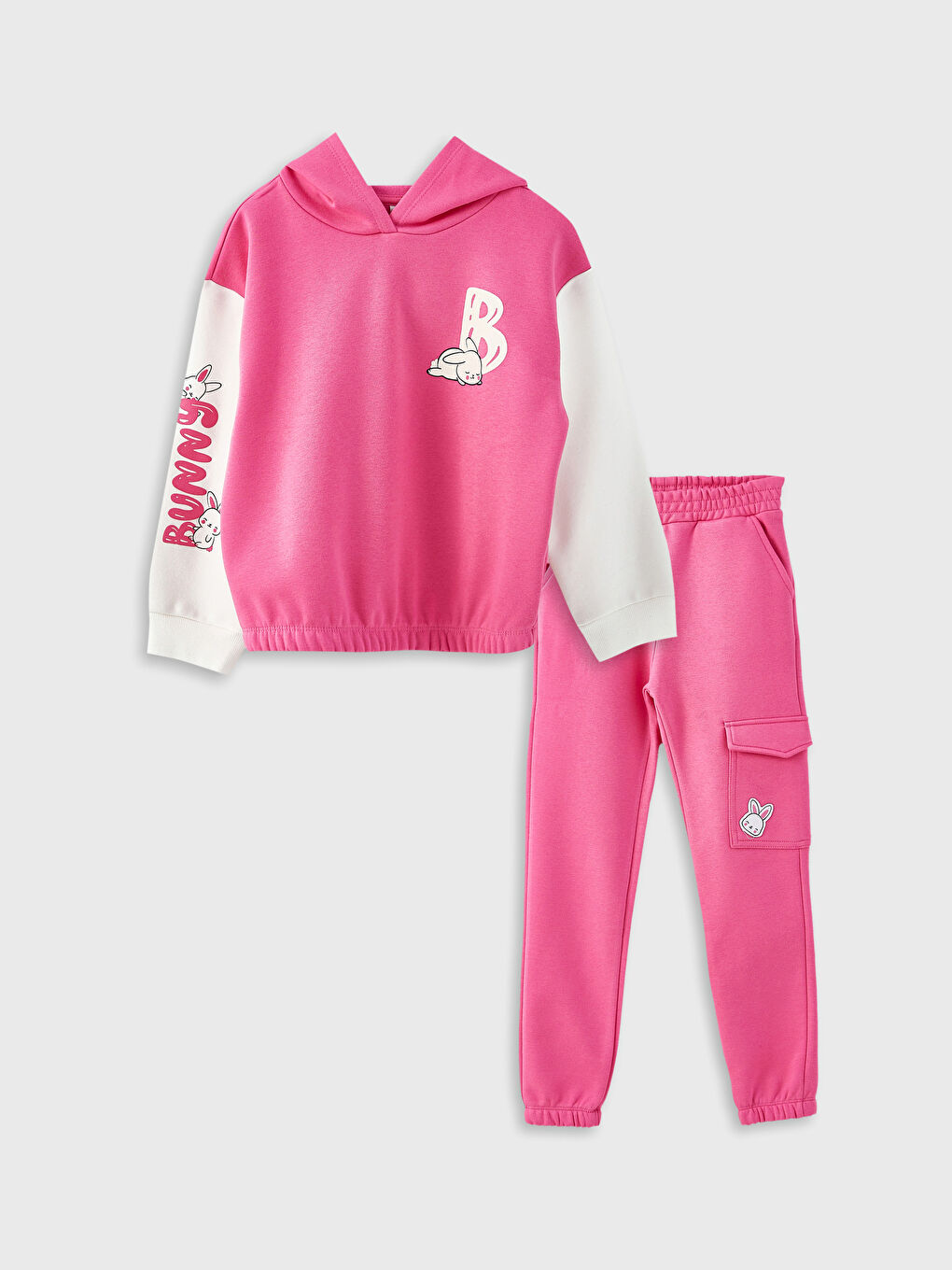 Hooded Printed Long Sleeve Girl Sweatshirt and Sweatpants