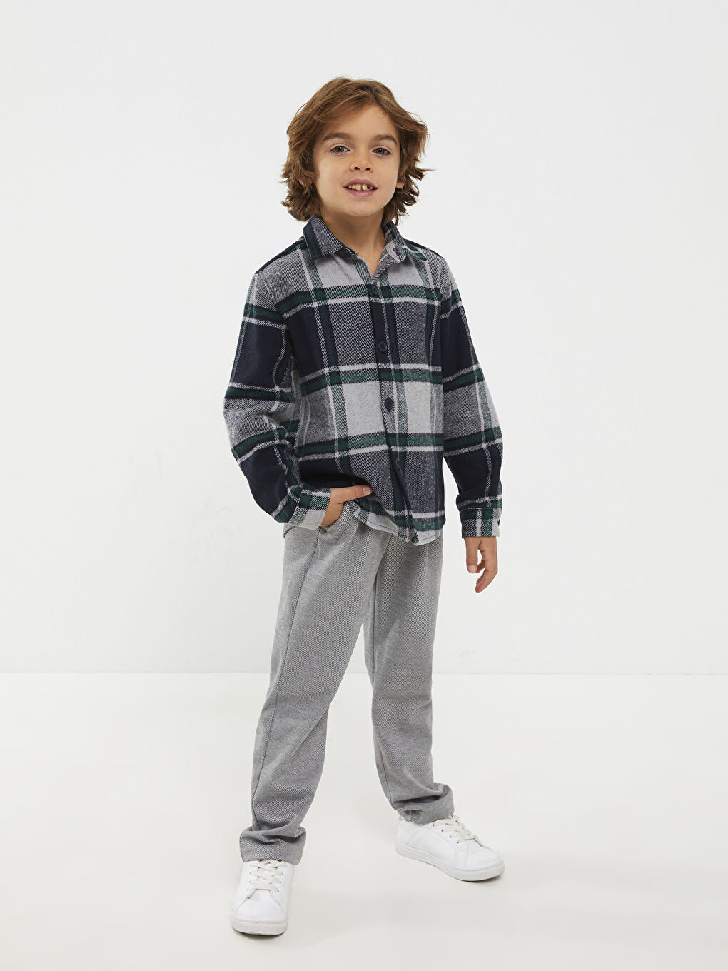 Gri Beli Lastikli Basic Erkek Çocuk Pantolon Baba Oğul Kombini