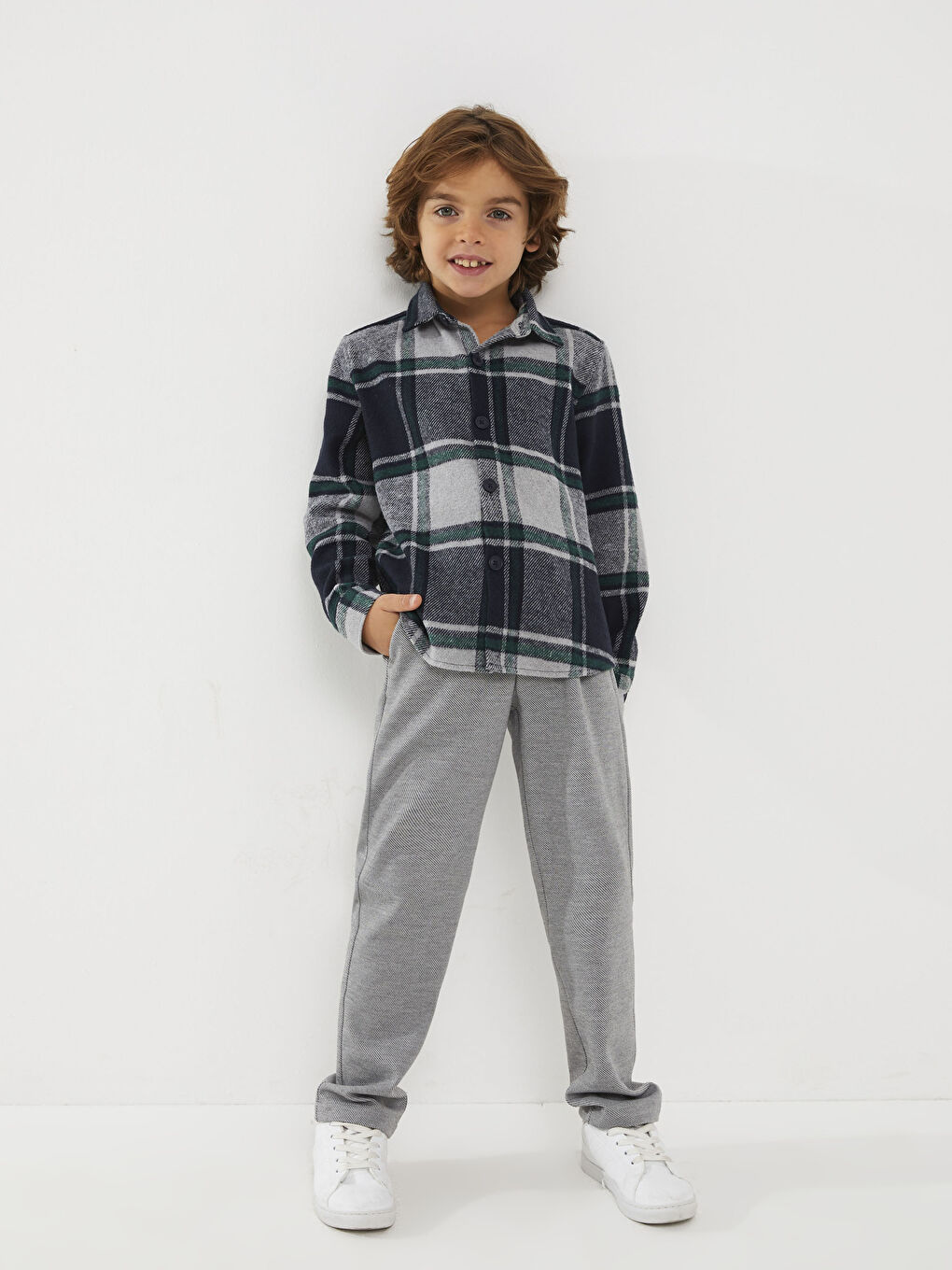 Gri Beli Lastikli Basic Erkek Çocuk Pantolon Baba Oğul Kombini-2