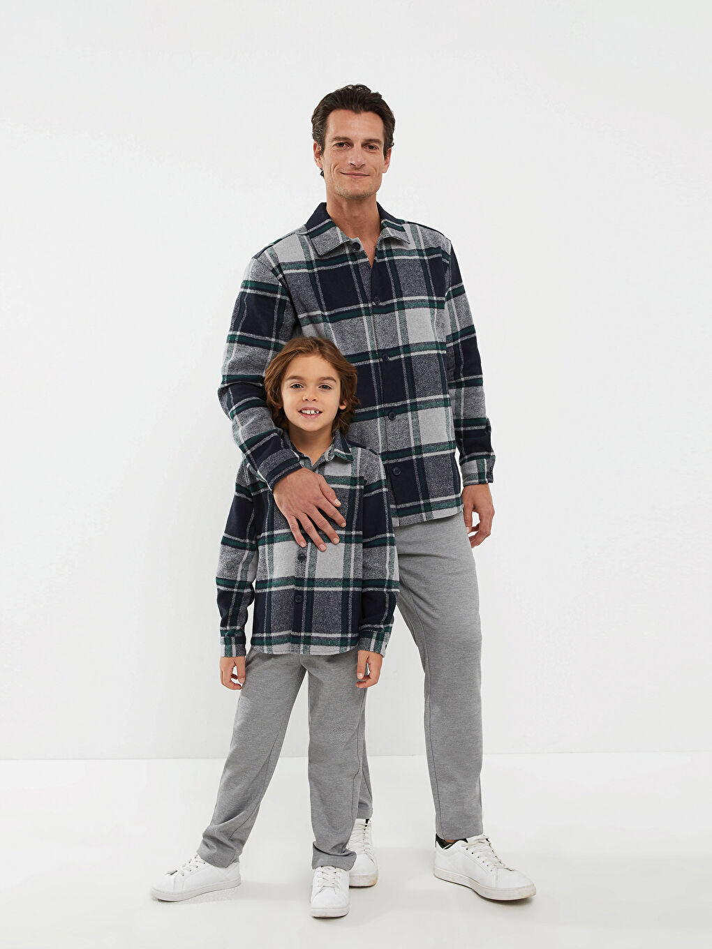 Gri Beli Lastikli Basic Erkek Çocuk Pantolon Baba Oğul Kombini-1