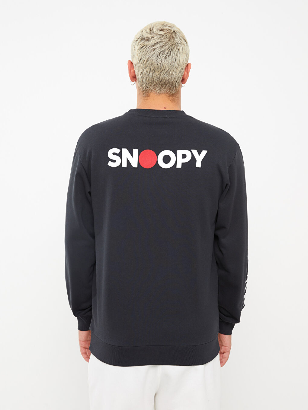 Antrasit Bisiklet Yaka Uzun Kollu Snoopy Baskılı Erkek Kalın Sweatshirt-4