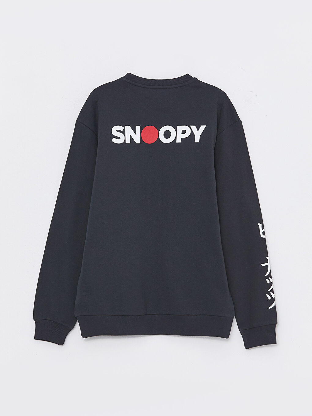 Antrasit Bisiklet Yaka Uzun Kollu Snoopy Baskılı Erkek Kalın Sweatshirt-6
