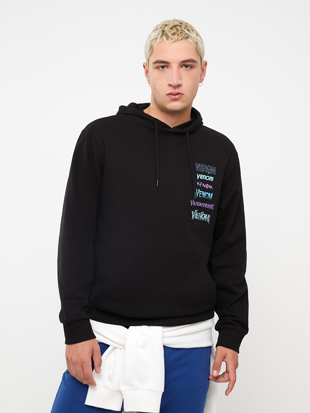 Siyah Uzun Kollu Venom Baskılı Erkek Kalın Hoodie