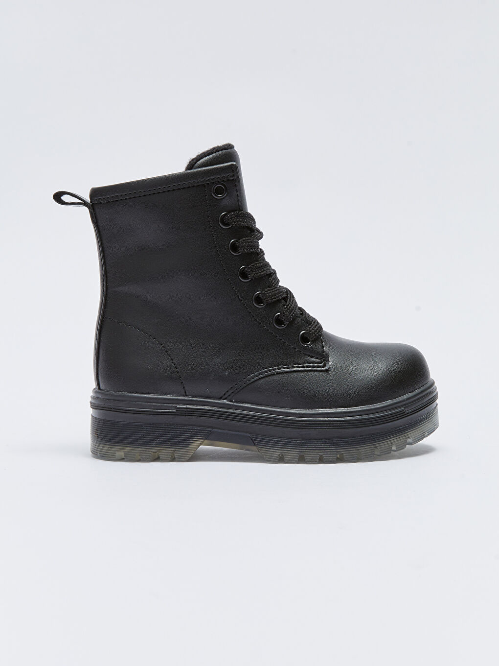 Siyah Deri Görünümlü Bağcık ve Fermuarlı Kız Çocuk Bot-1