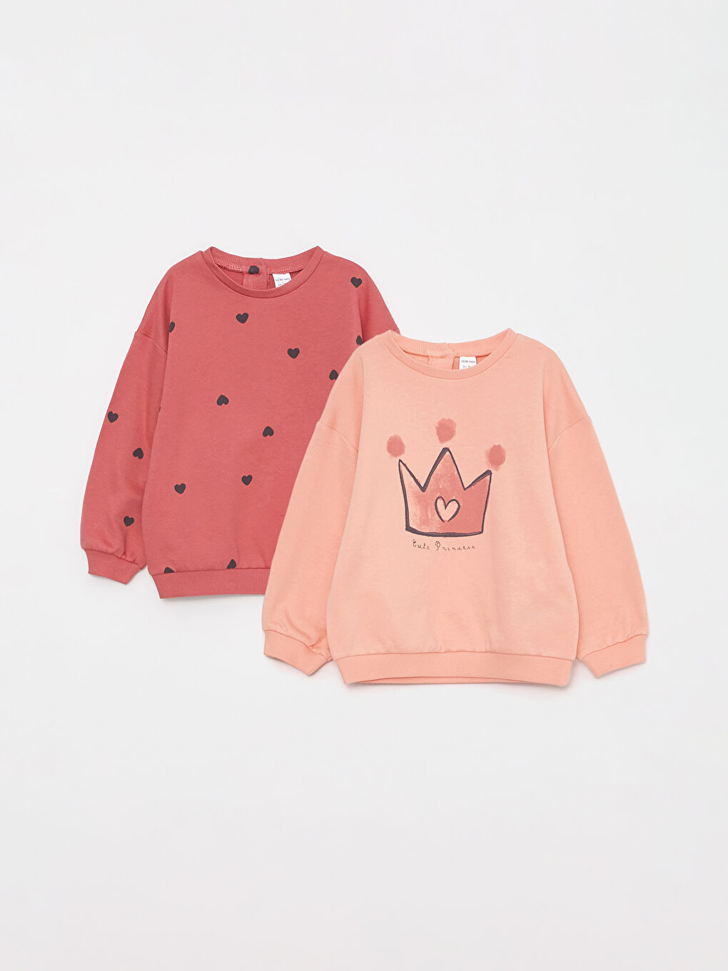 Mercan Bisiklet Yaka Uzun Kollu Baskılı Kız Bebek Sweatshirt 2'li