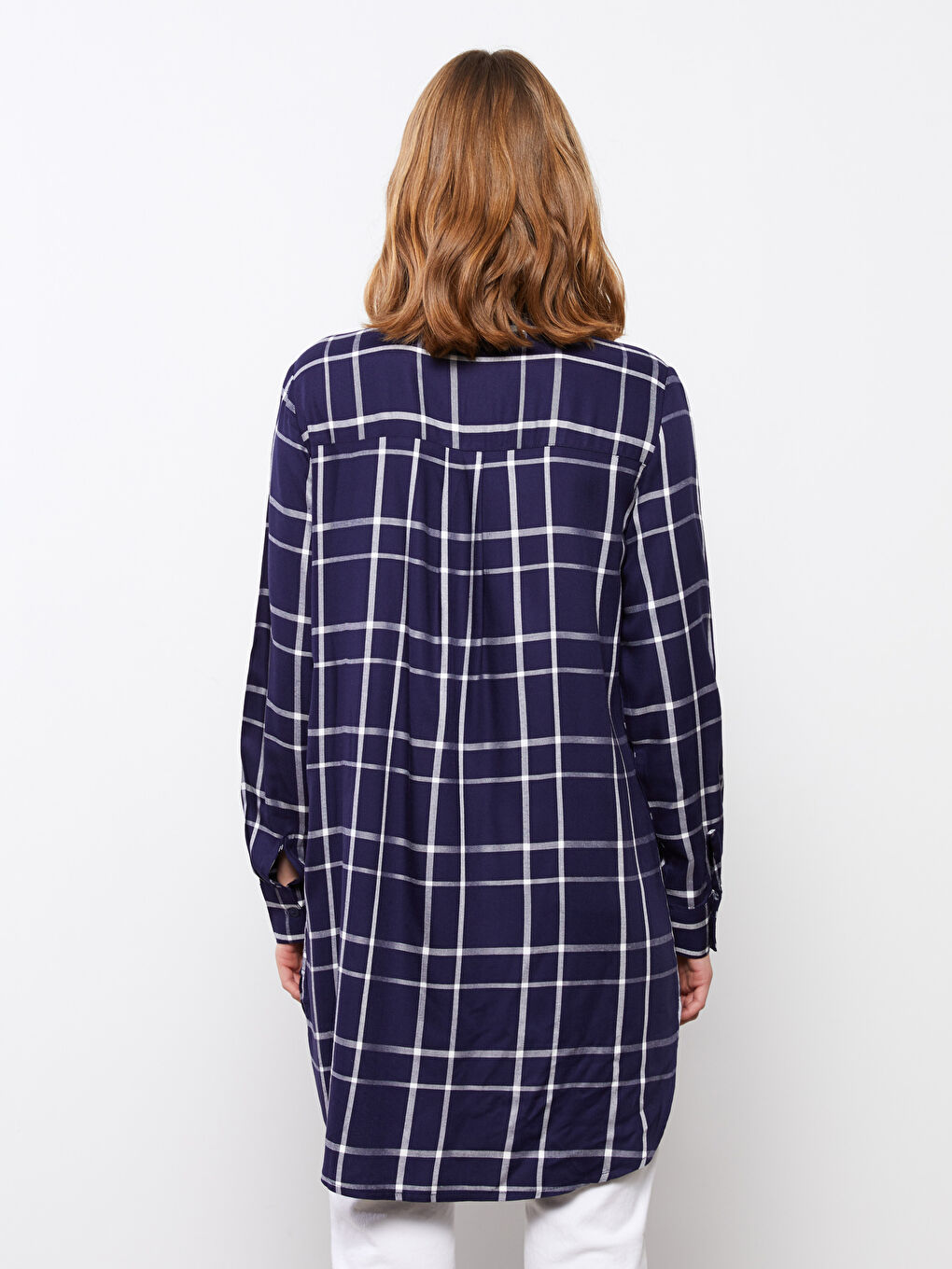 LCWAIKIKI Classic Grandad Collar Plaid Long Sleeve Women's Tunic -W2HC78Z8-LN6