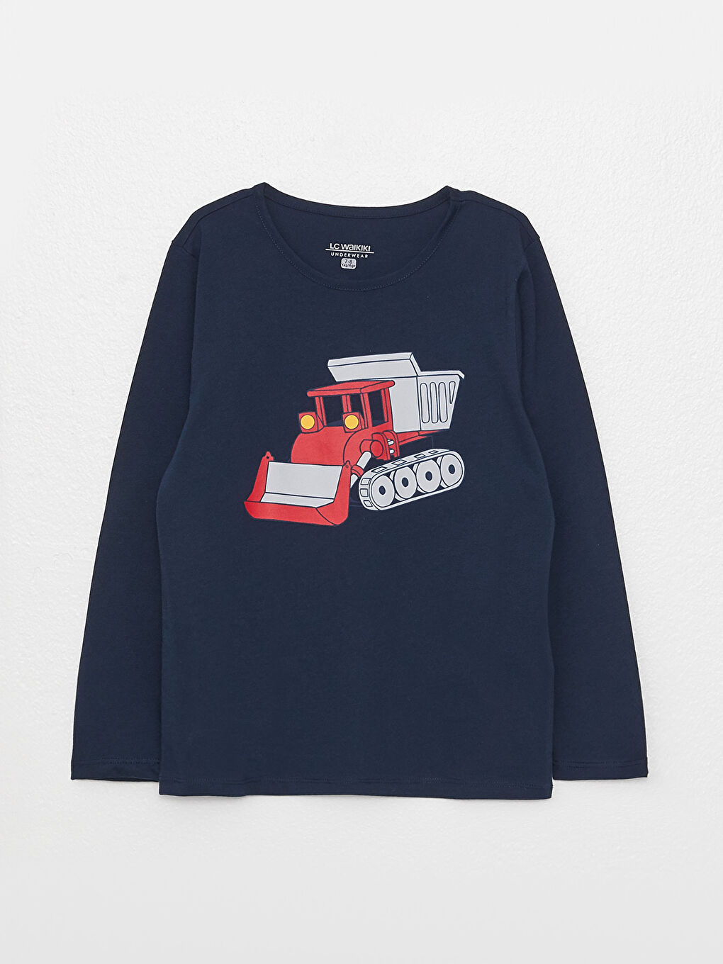 Lacivert Bisiklet Yaka Baskılı Uzun Kollu Erkek Çocuk Pijama Takımı-1