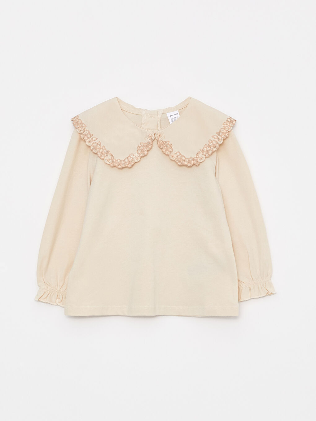 Bej Bebe Yaka Uzun Kollu Nakış Detaylı Kız Bebek Sweatshirt