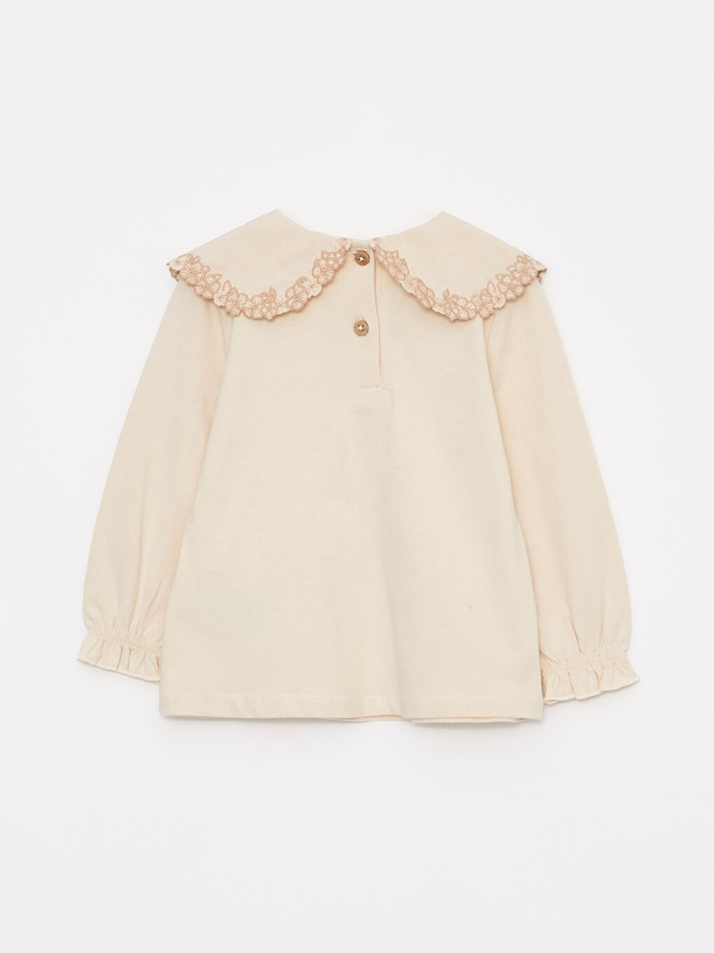 Bej Bebe Yaka Uzun Kollu Nakış Detaylı Kız Bebek Sweatshirt-1