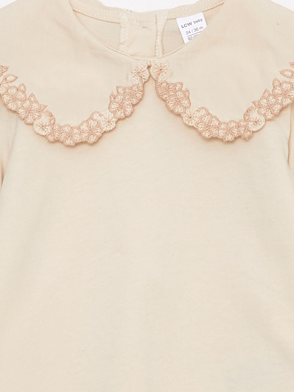 Bej Bebe Yaka Uzun Kollu Nakış Detaylı Kız Bebek Sweatshirt-2