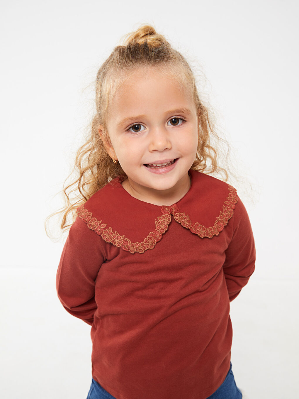 Bebe Collar Long Sleeve Embroidery Detailed Baby Girl Sweatshirt