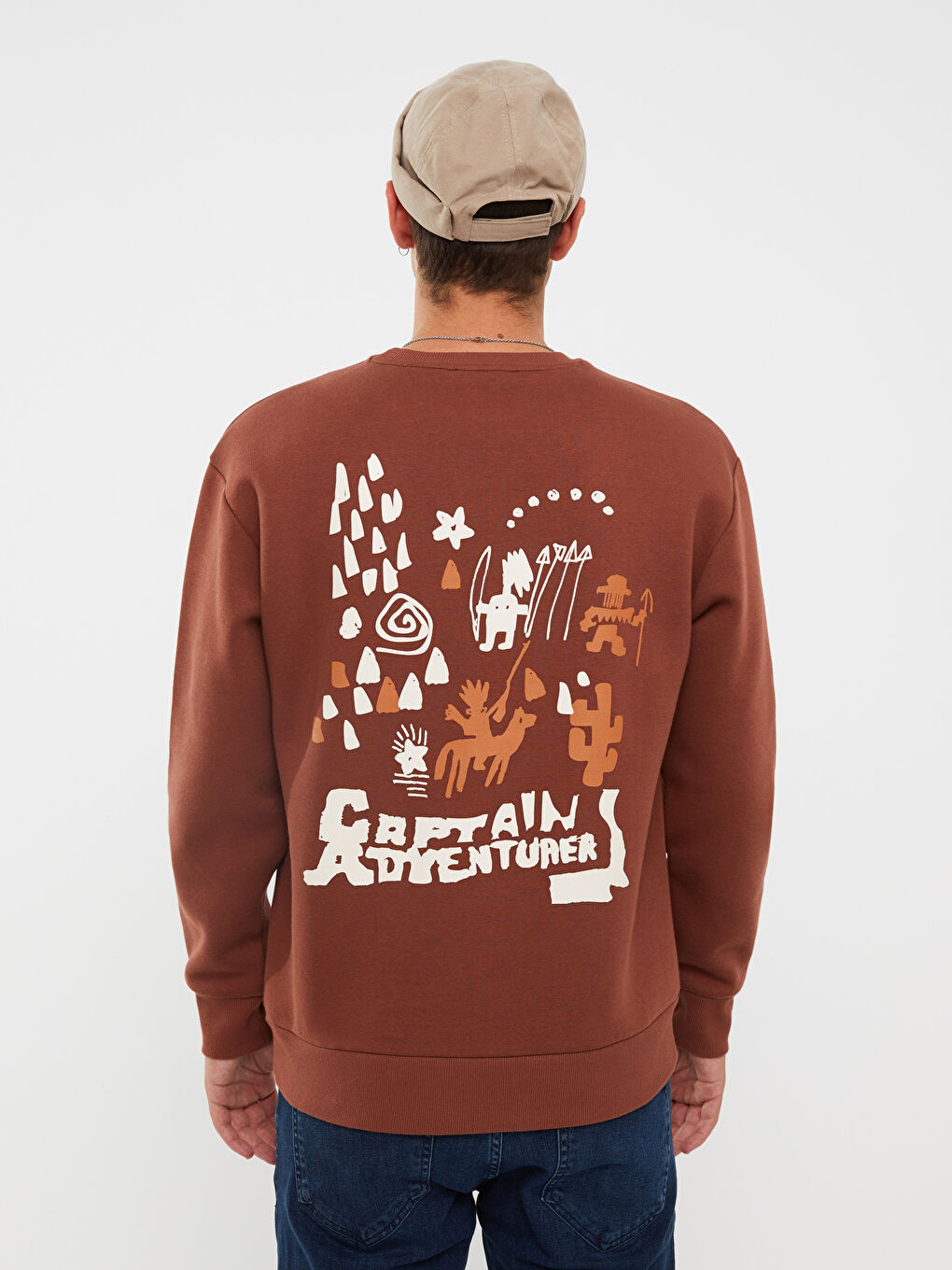 XSIDE Kahverengi Bisiklet Yaka Uzun Kollu Baskılı Erkek Sweatshirt - 4