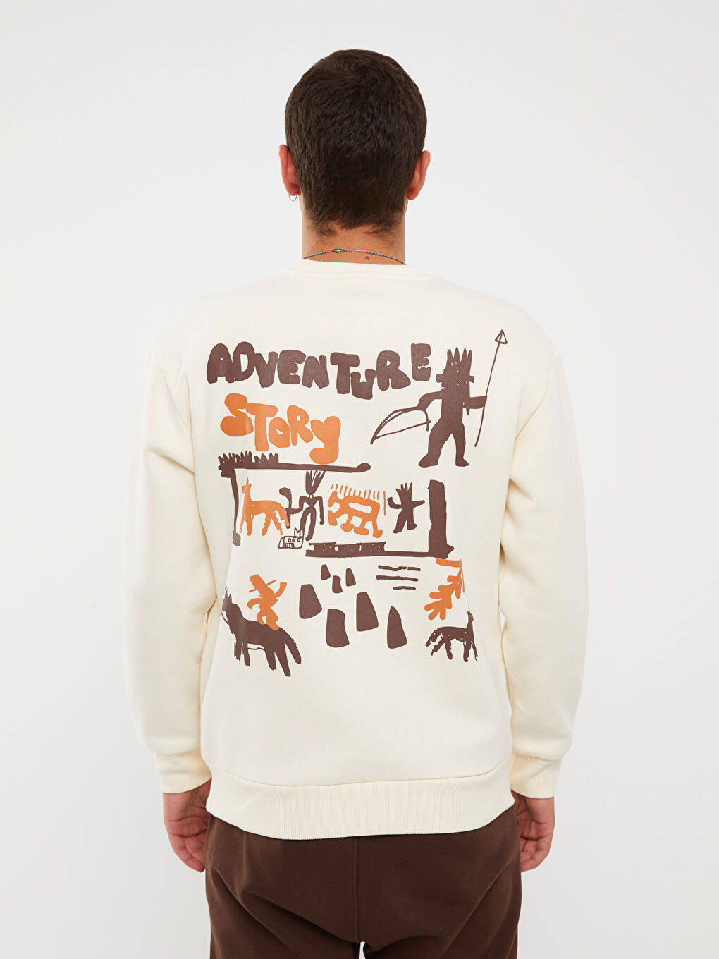 XSIDE Ekru Bisiklet Yaka Uzun Kollu Baskılı Erkek Sweatshirt - 4