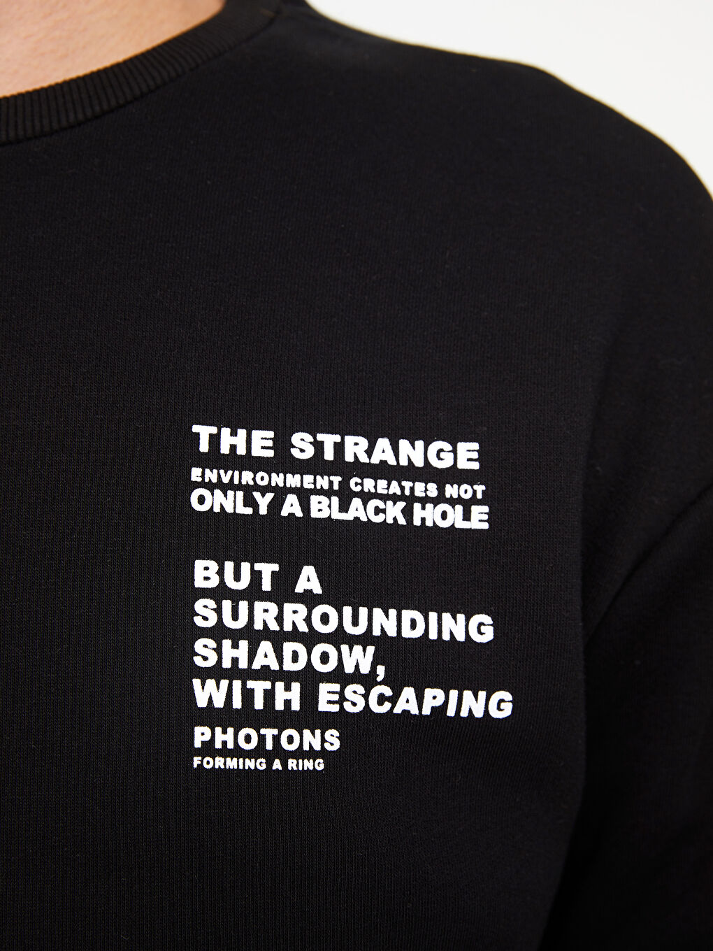 Siyah Bisiklet Yaka Baskılı Erkek Kalın Sweatshirt-2