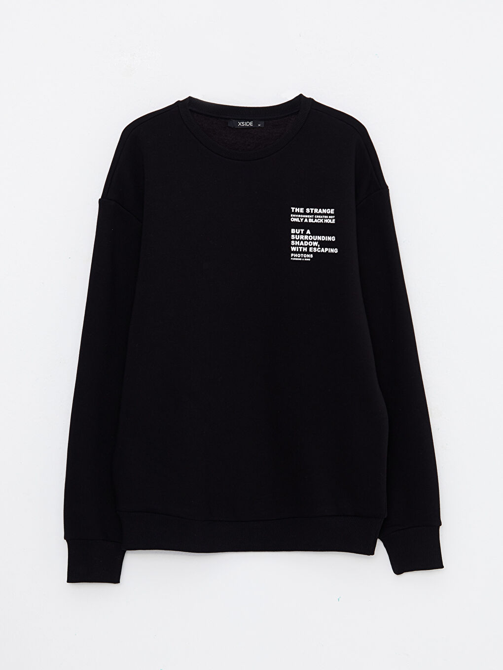 Siyah Bisiklet Yaka Baskılı Erkek Kalın Sweatshirt-4