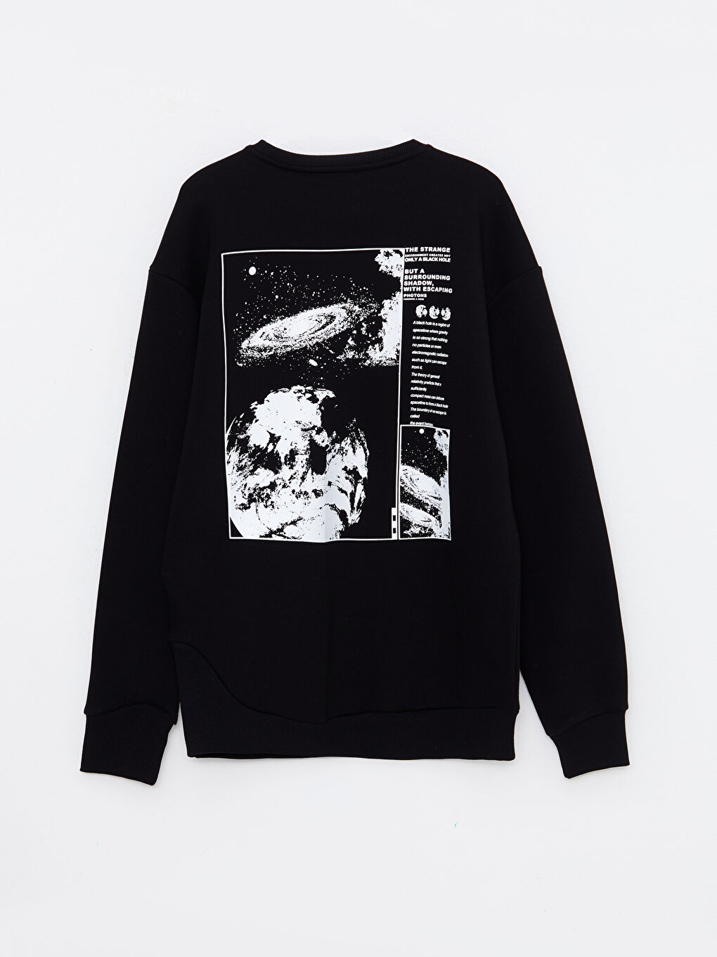 Siyah Bisiklet Yaka Baskılı Erkek Kalın Sweatshirt-5